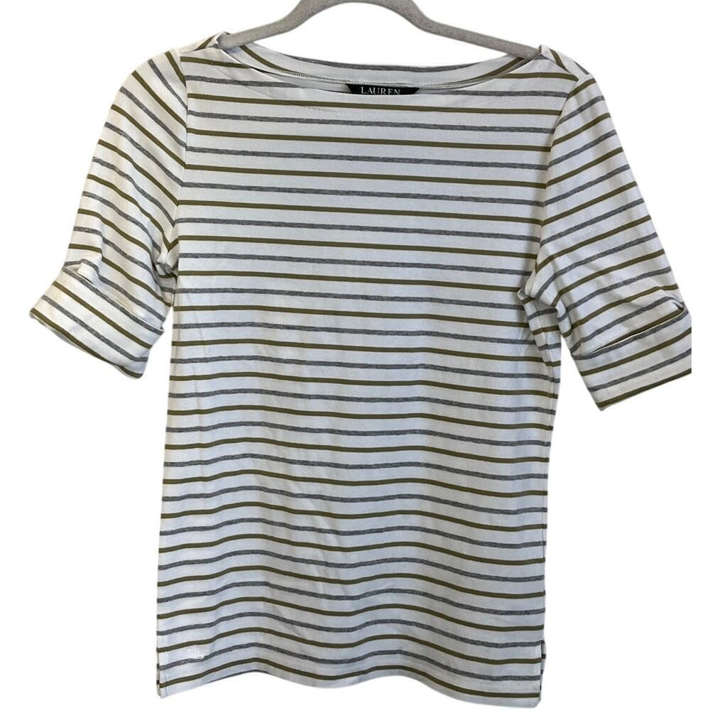 Lauren Ralph L. Womens M Striped Boat Collar Short Sleeves Vacation/Cruise